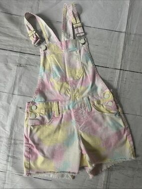 Vanilla Star Pastel Tie-Dye Pink Yellow Blue Overalls size 10 girls